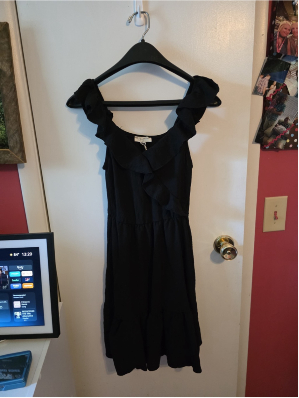See You Monday Black Mini Dress Fit & Flare Flutter Sleeves Ruffle Size Medium